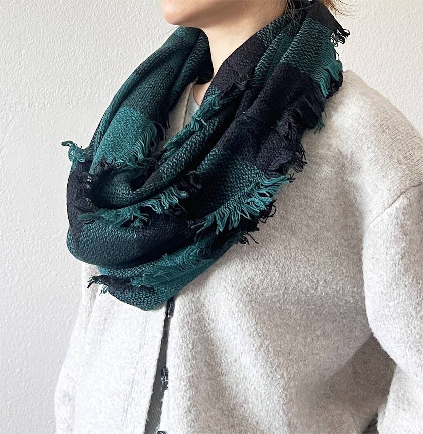 Green and Black Buffalo Plaid Infinity Scarf