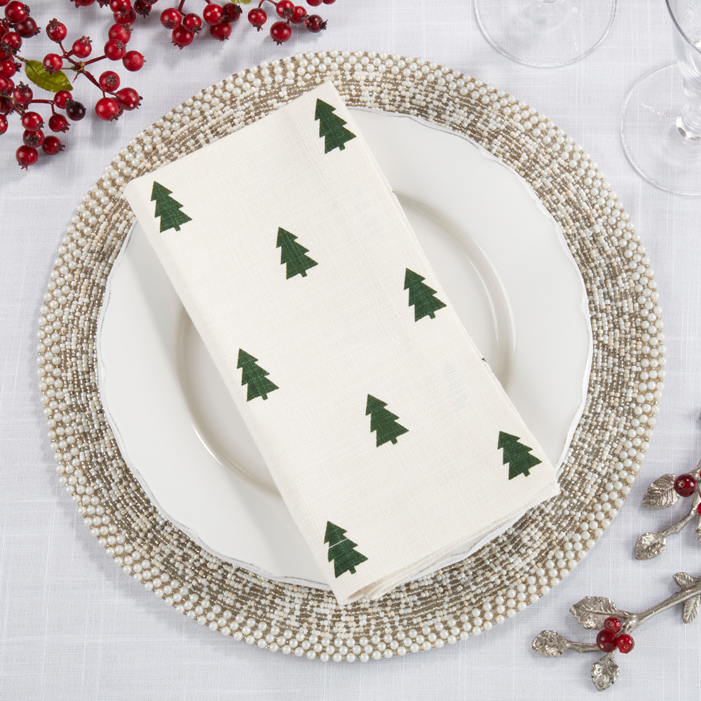 502 - Green Christmas Ivory Cotton 20" Dinner Napkin