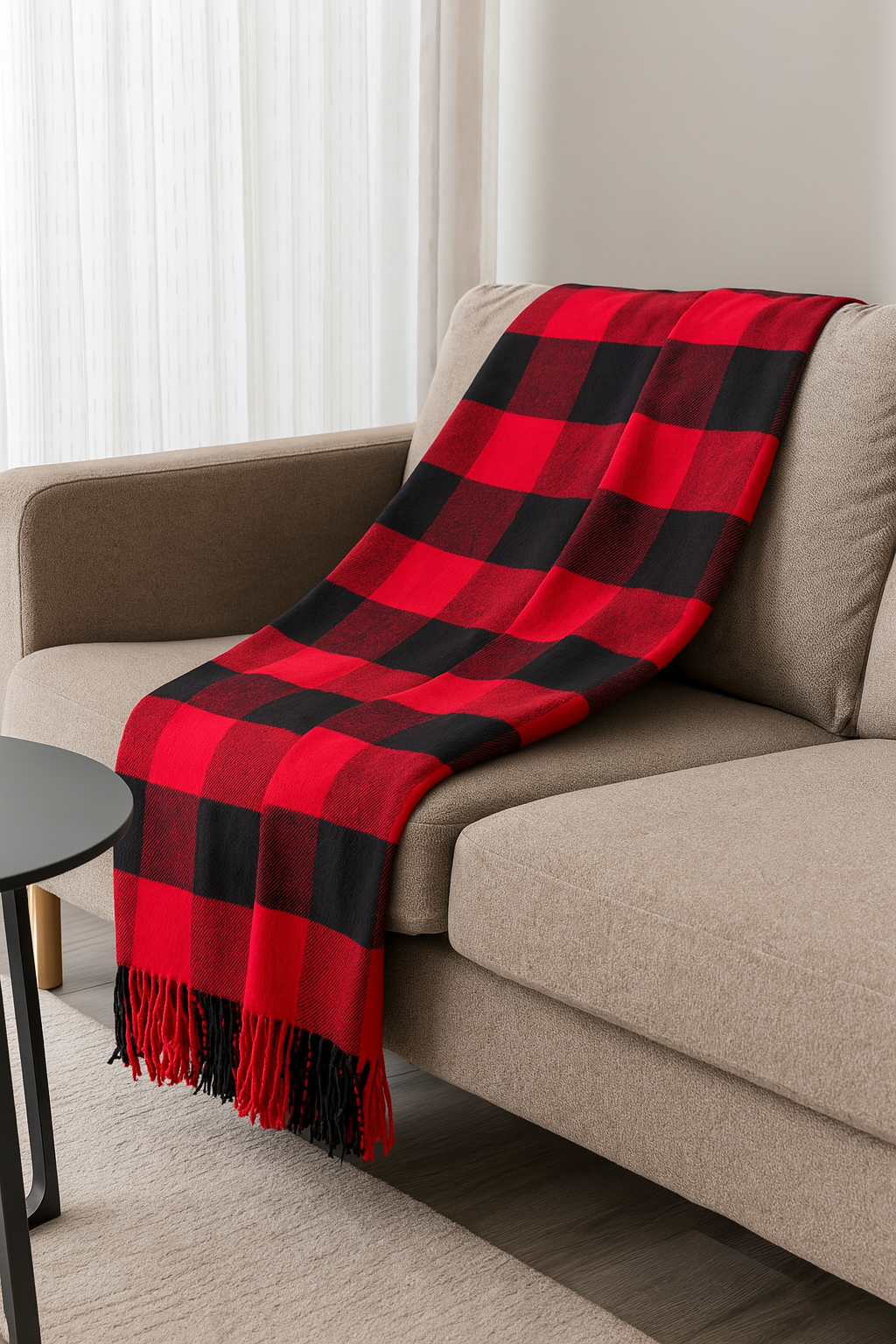 Red & Black Classic Buffalo Check Fringe Throw Blanket