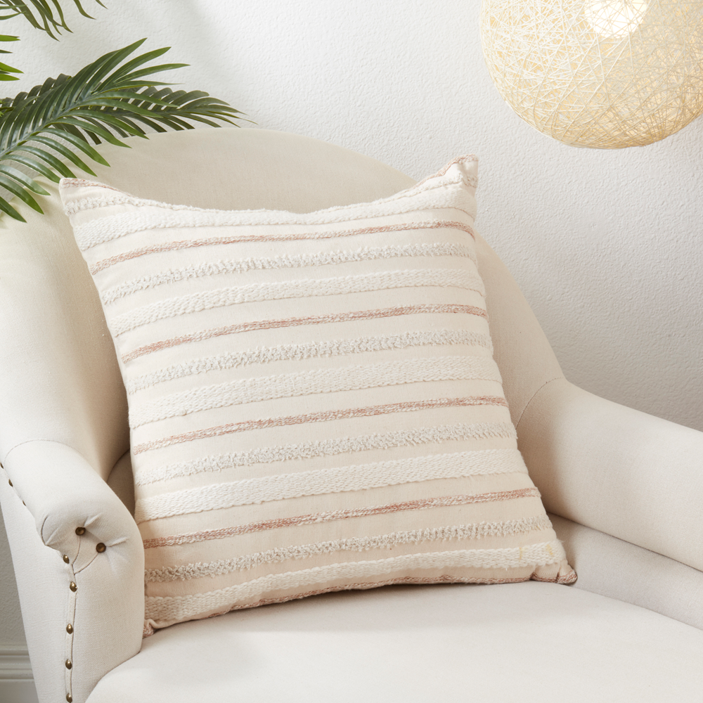 7932 - Natural Woven Stripe 22" Cotton Throw Pillow