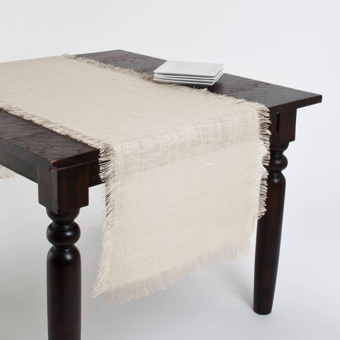 Ivory Fringed Jute Woven Table Runner