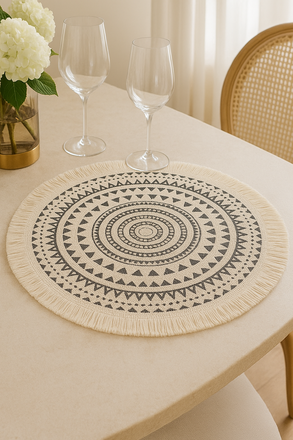 Boho Fringed 13-Inch Round Cotton - Gray