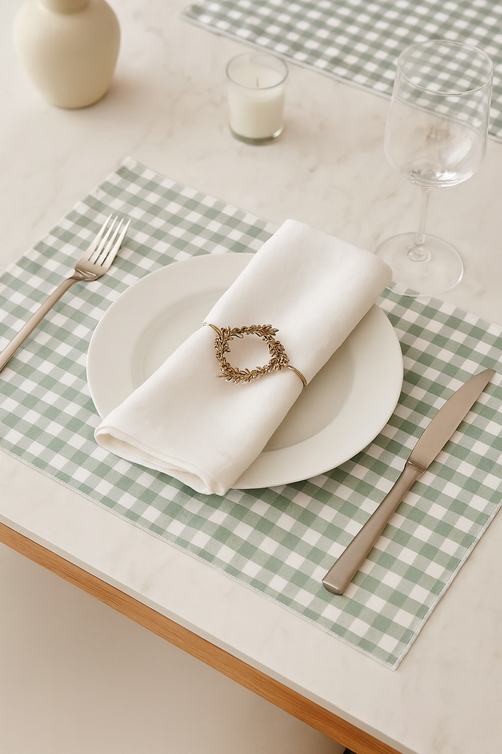 PM0005 - Sage & White Plaid Reversible Placemat - 14"x20"