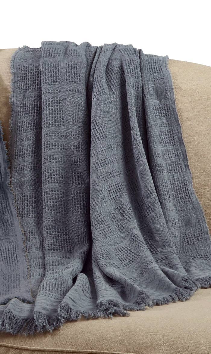 Grey Cross Hatch Waffle Weave Cotton 50"x60" Throw Blanket