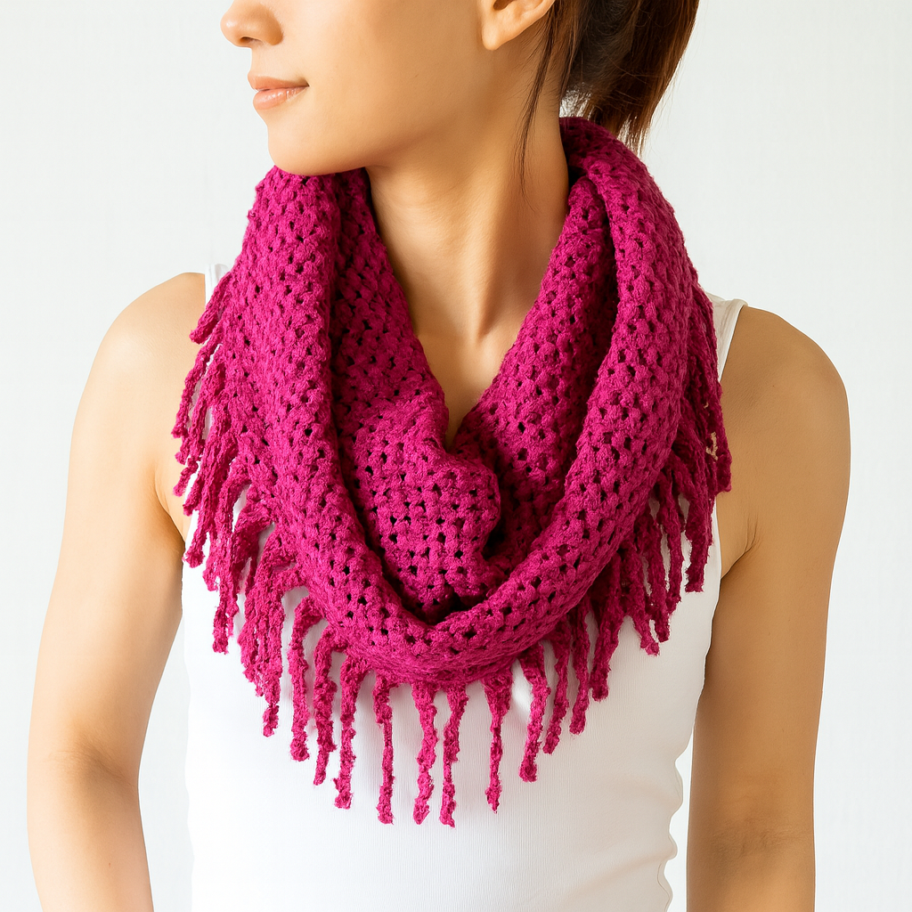 Fuchsia Tube-Style Scarf with Fringe