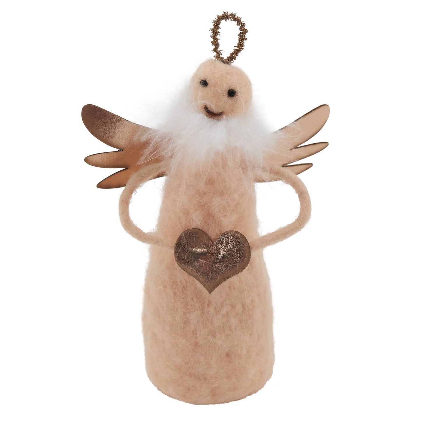 Handmade Wool Blend 4" Angel with Heart Ornament