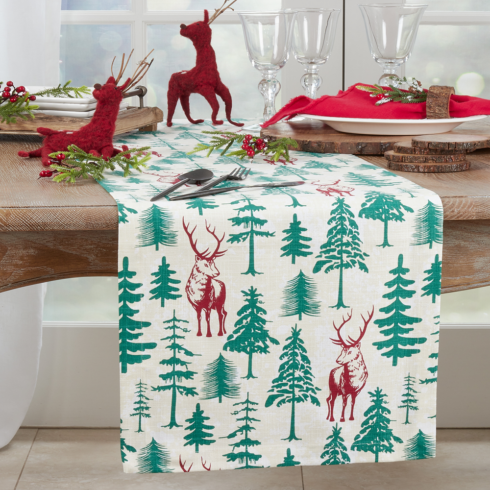 2109 - Deer & Trees Cotton Holiday Table Runner
