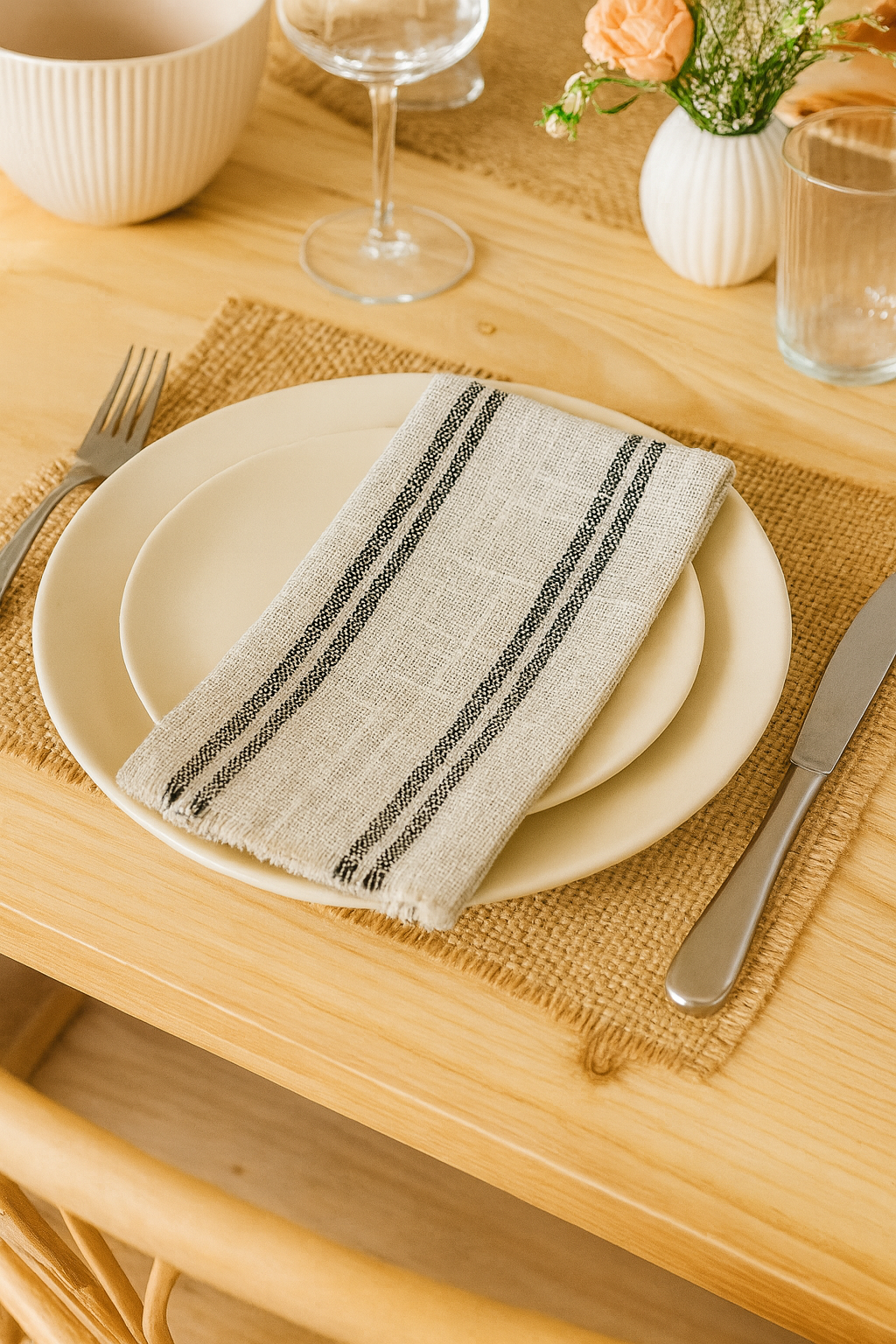 Slate Modern Striped Linen-Poly Cloth Dinner Napkin
