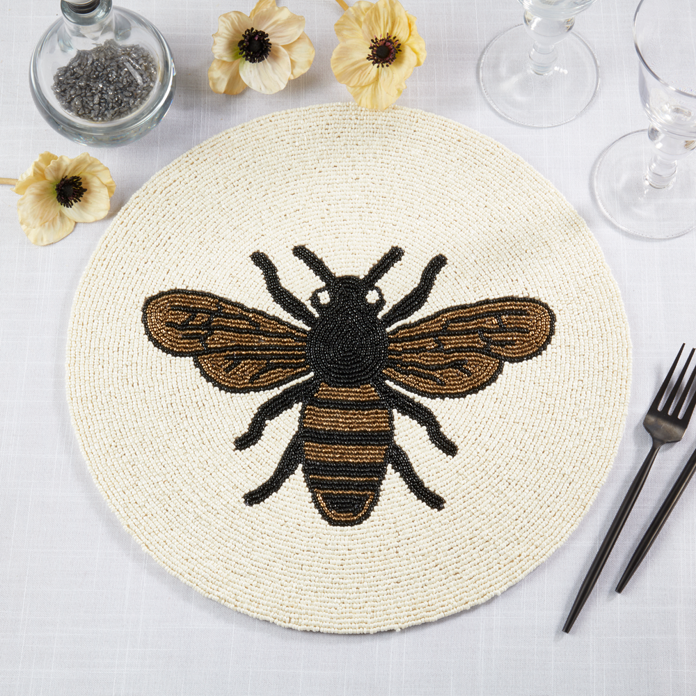 9086 - Gold Beaded Bee 15" Round Placemat