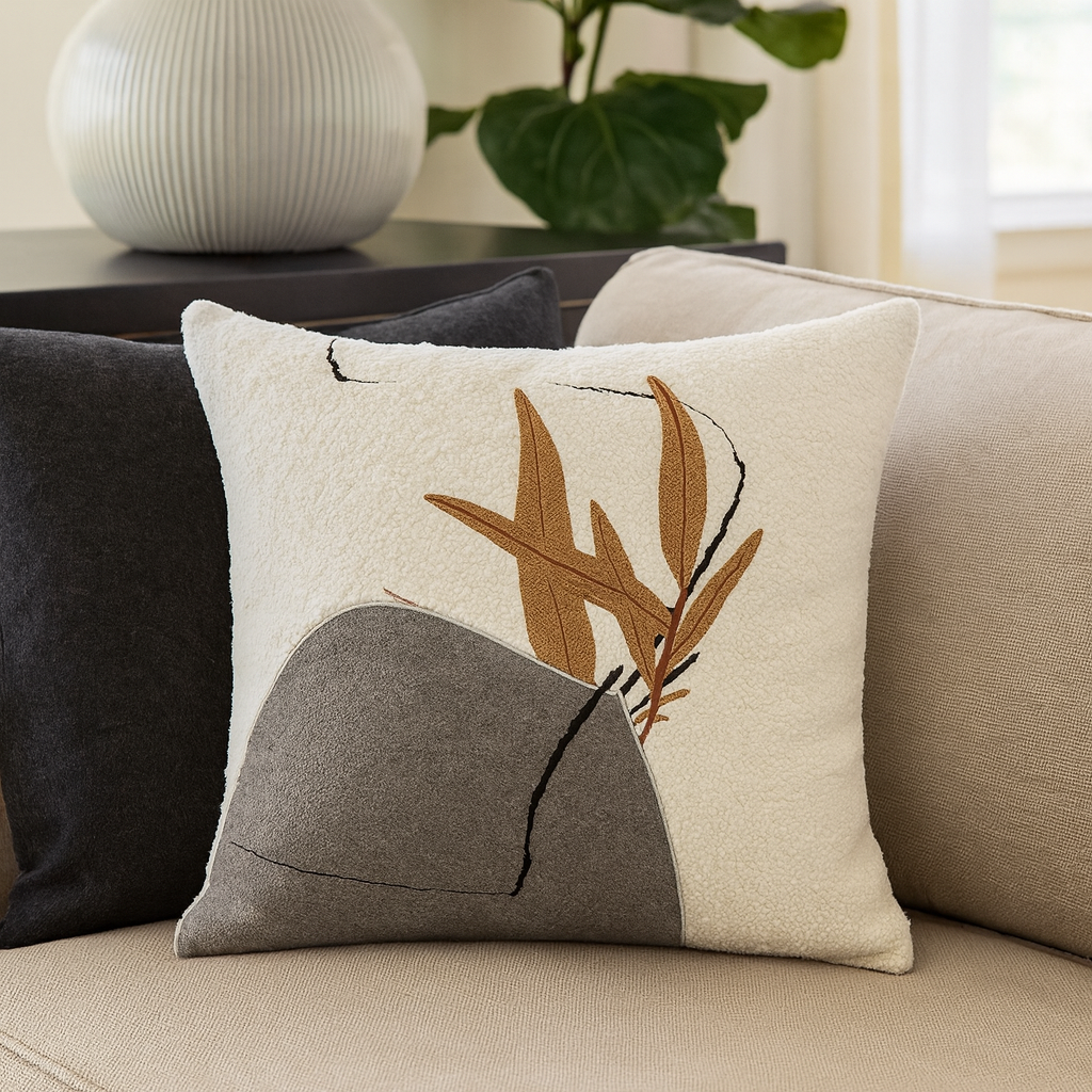 Artsy Stone & Leaf Jacquard 18" Throw Pillow