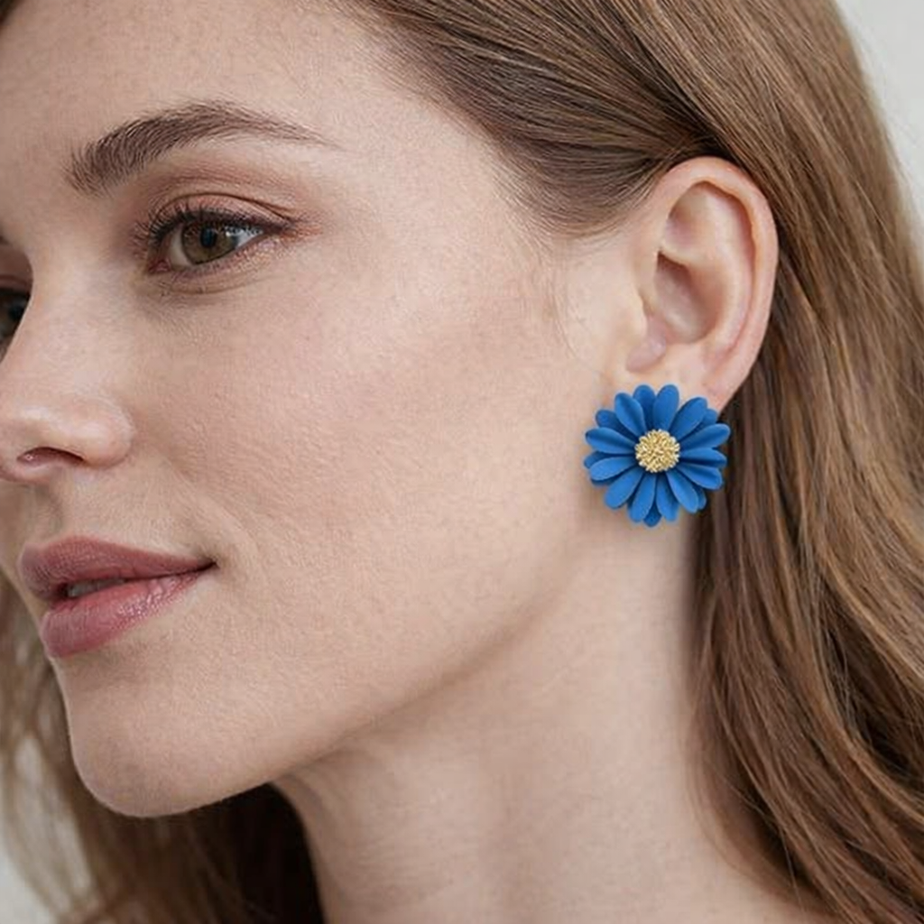 Blue Boho Daisy Stud Earrings
