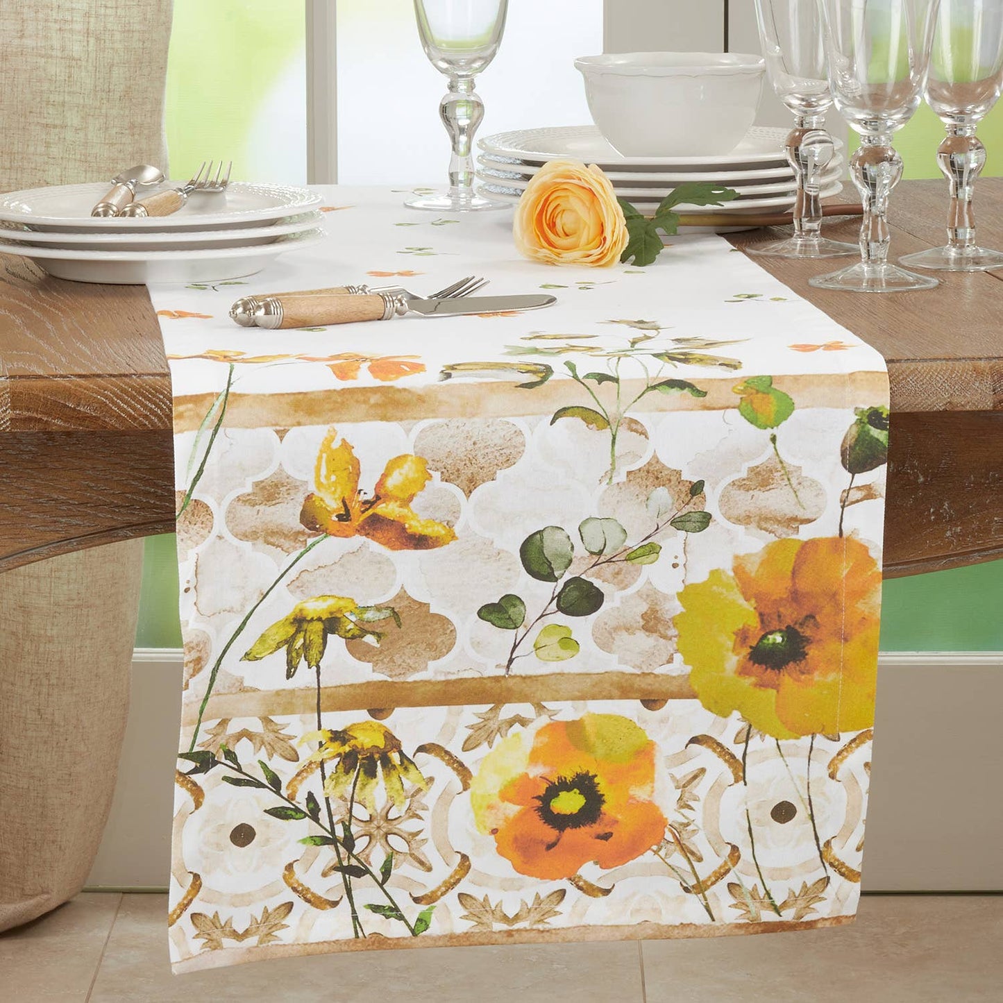 2520 - Floral Block Cotton 16x72 Table Runner