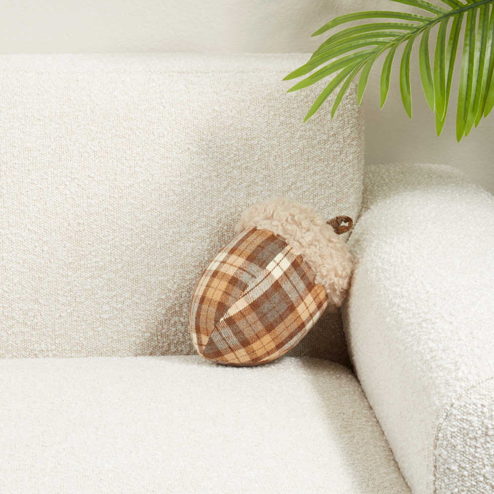 2445 - Brown Plaid Acron Filled Throw Pillow
