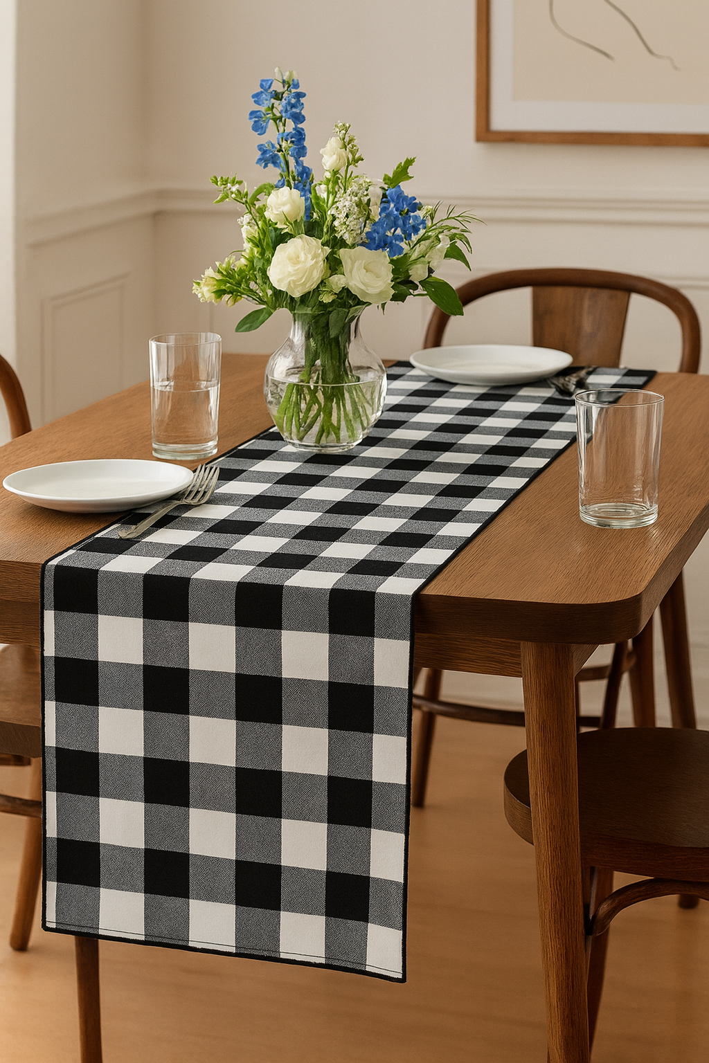 Black-White Buffalo Check Table Runner