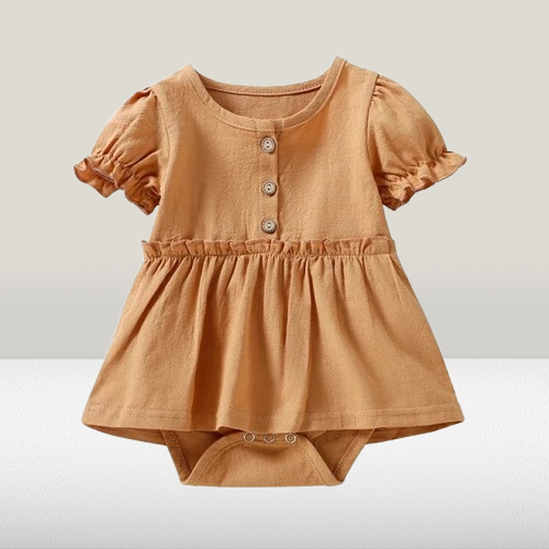 Mustard Ruffled-Sleeve Cotton Baby Romper Dress