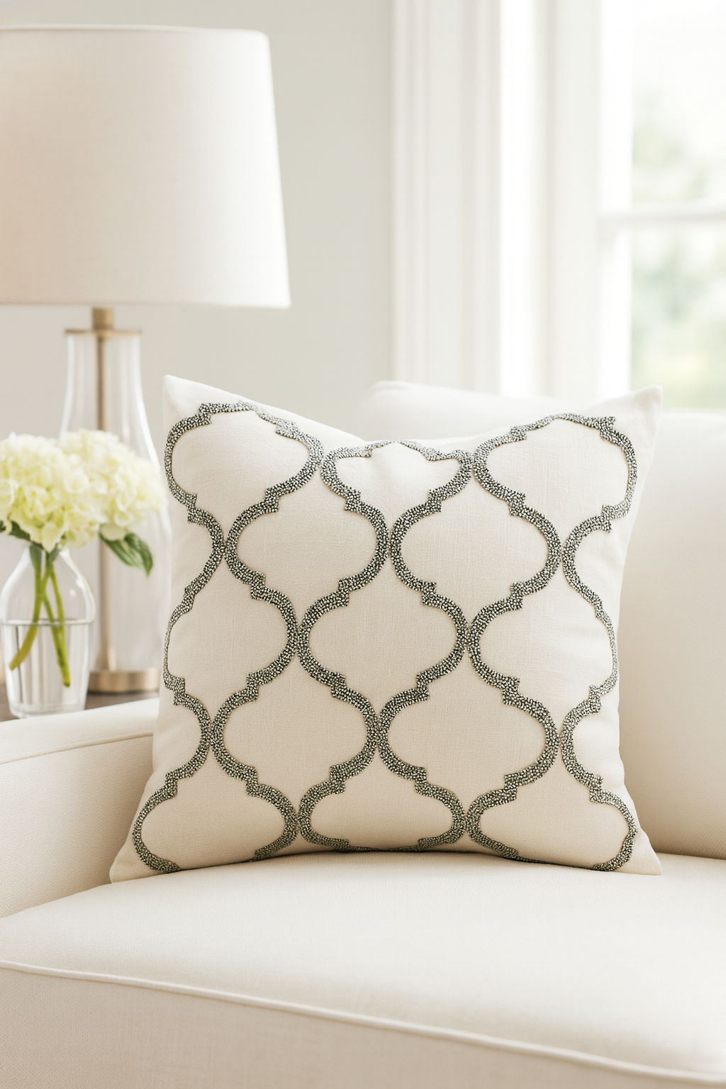 Pewter Moroccan Down Filled Cotton 18" Throw Pillow