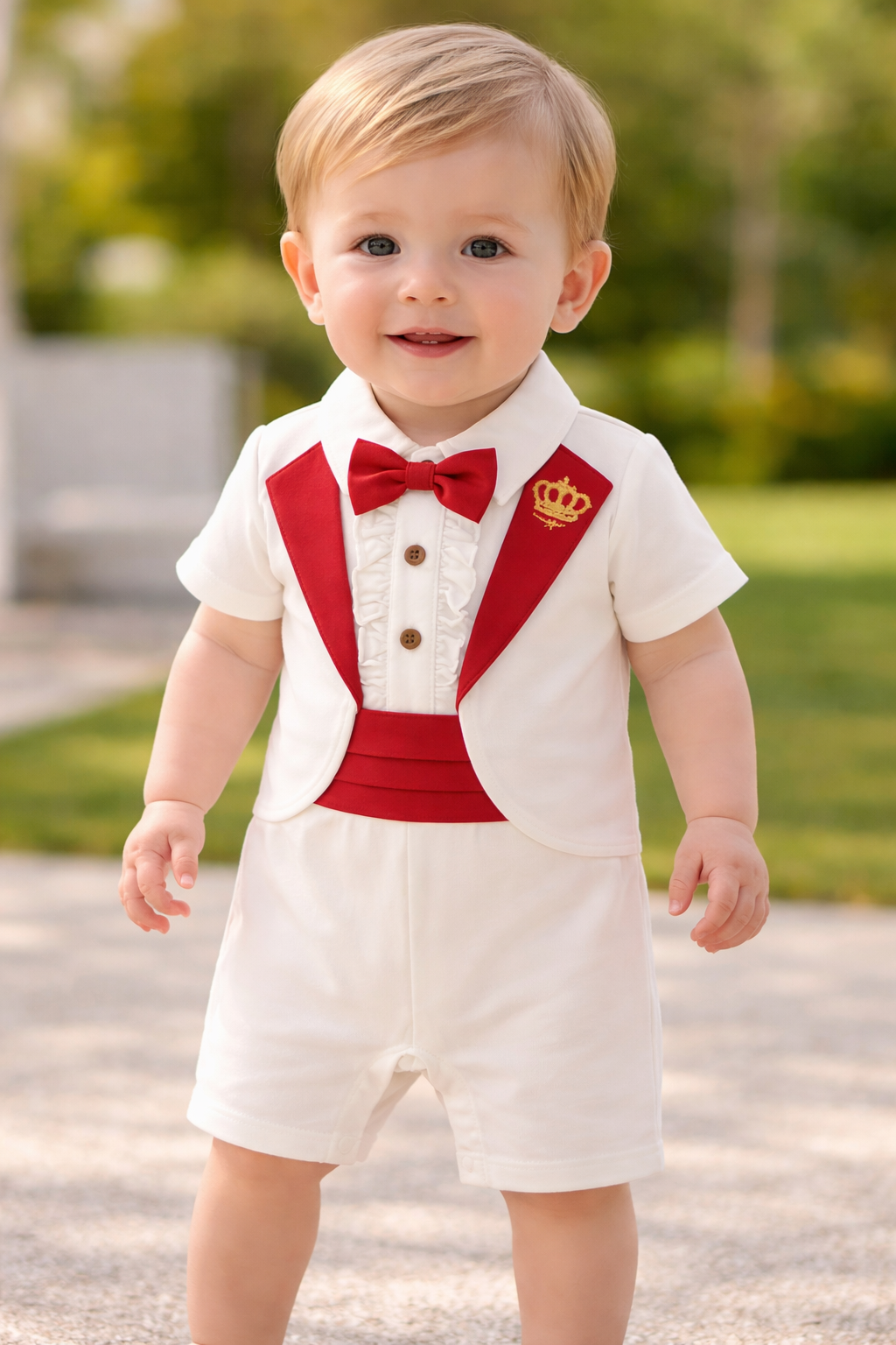 White & Red 3D Bowtie Baby Tuxedo Romper