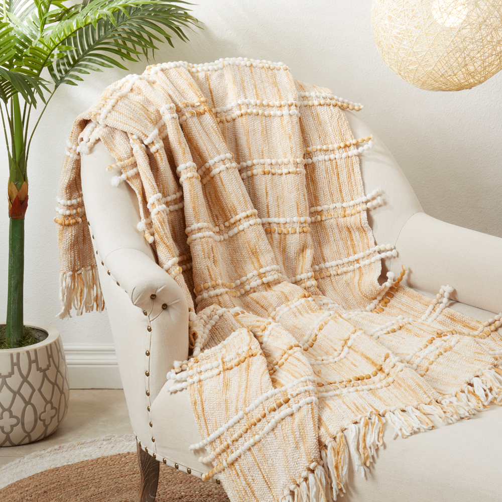 Gold Striped Woven Chenille Cotton 50"x60" Throw Blanket