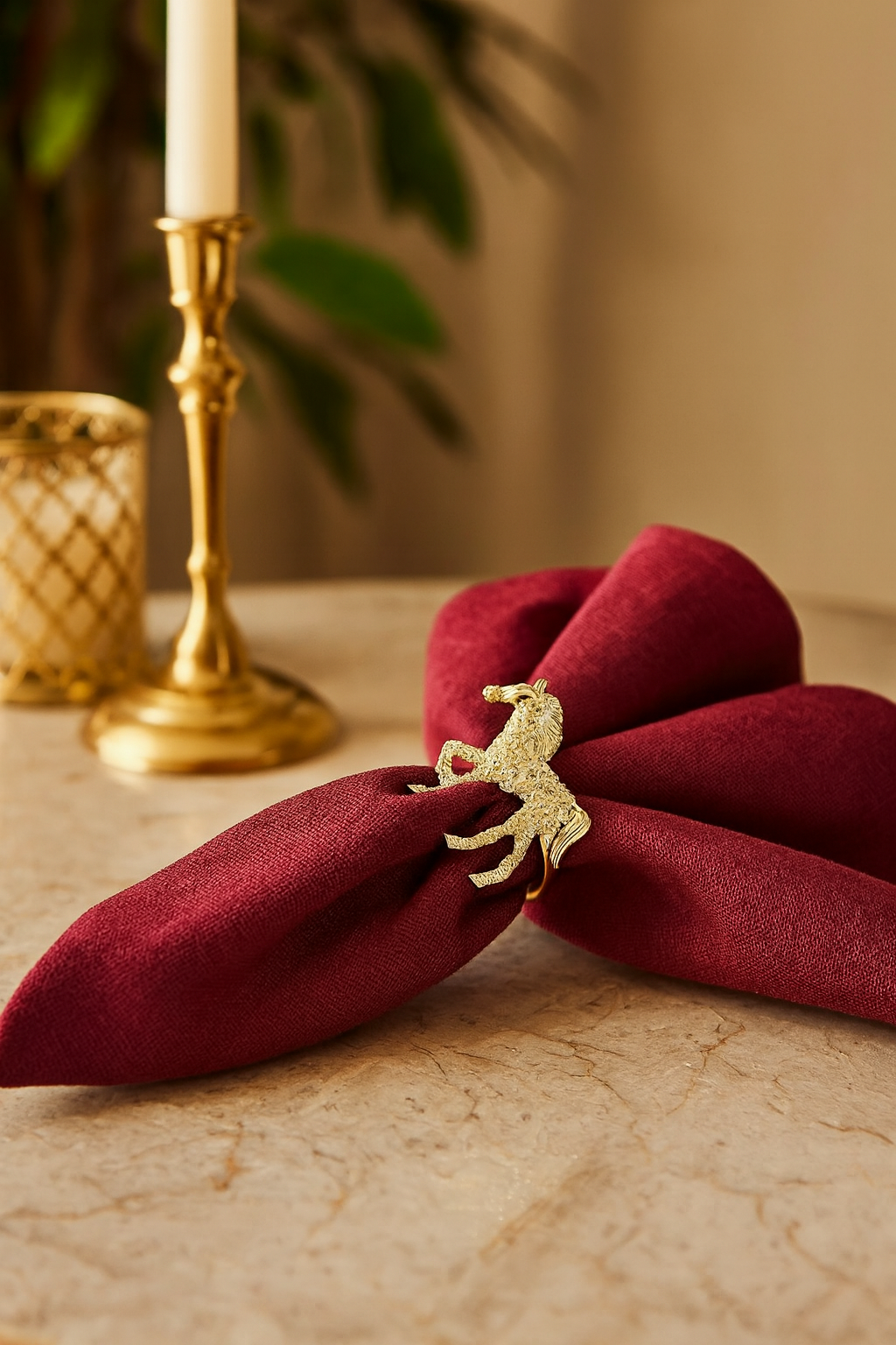 Gold Bejeweled Horse Napkin Ring