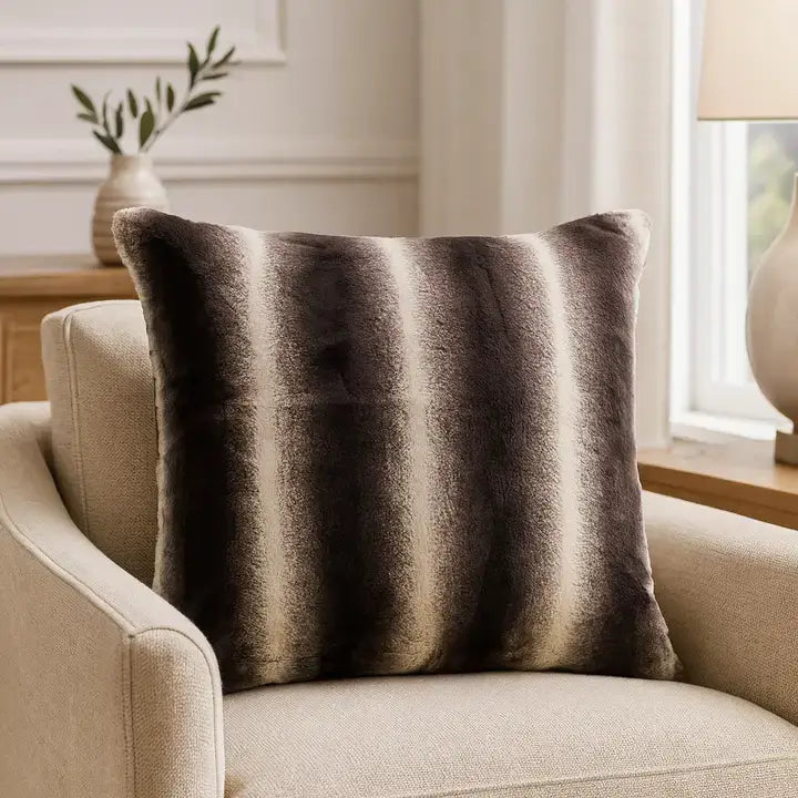 050 - Black Animal Print Faux Fur 20" Throw Pillow