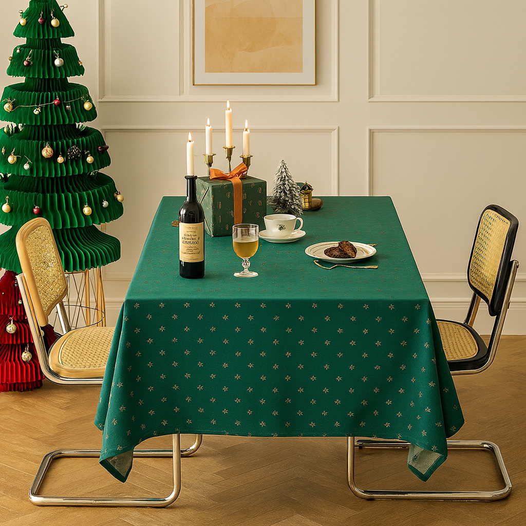 Green Snowflake Woven Jacquard Holiday Tablecloth
