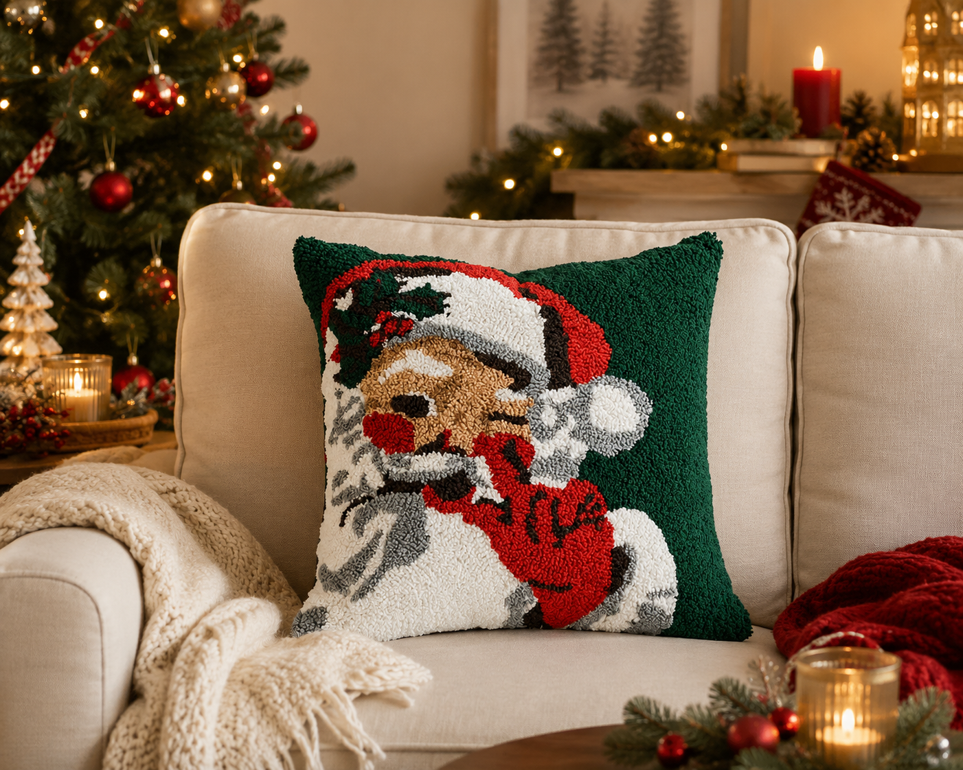 Loop Tufted Santa Claus Green 17" Throw Pillow