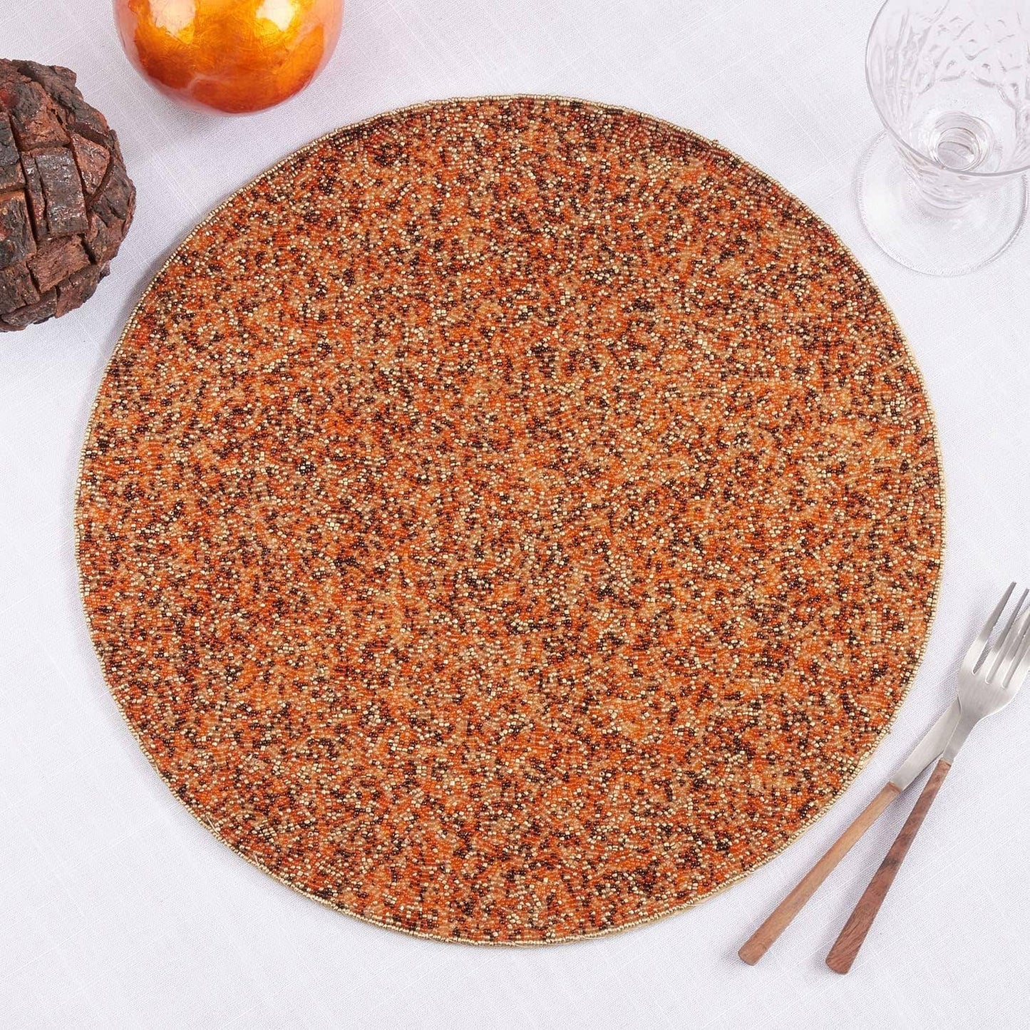 9104 - Orange Head Beaded Sparkly 15" Placemat