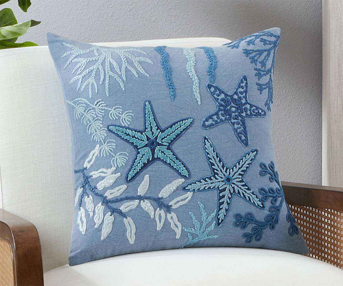 692 - Stonewashed Starfish Cotton 20" Throw Pillow
