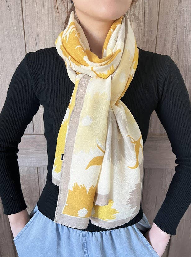 Yellow Multi Daisy Pattern Women's Shawl Scarf