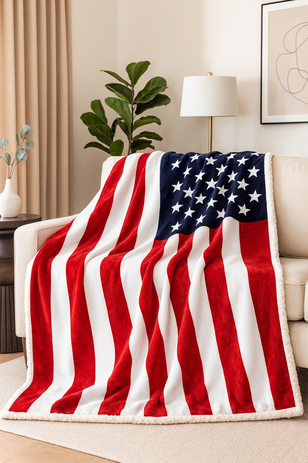 US Flag Design Sherpa Throw Blanket - 60"x80"
