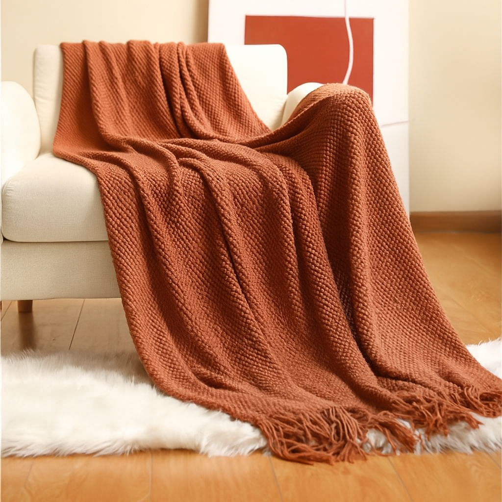 Terracotta Textured Knit Throw Blanket – 50" x 60"