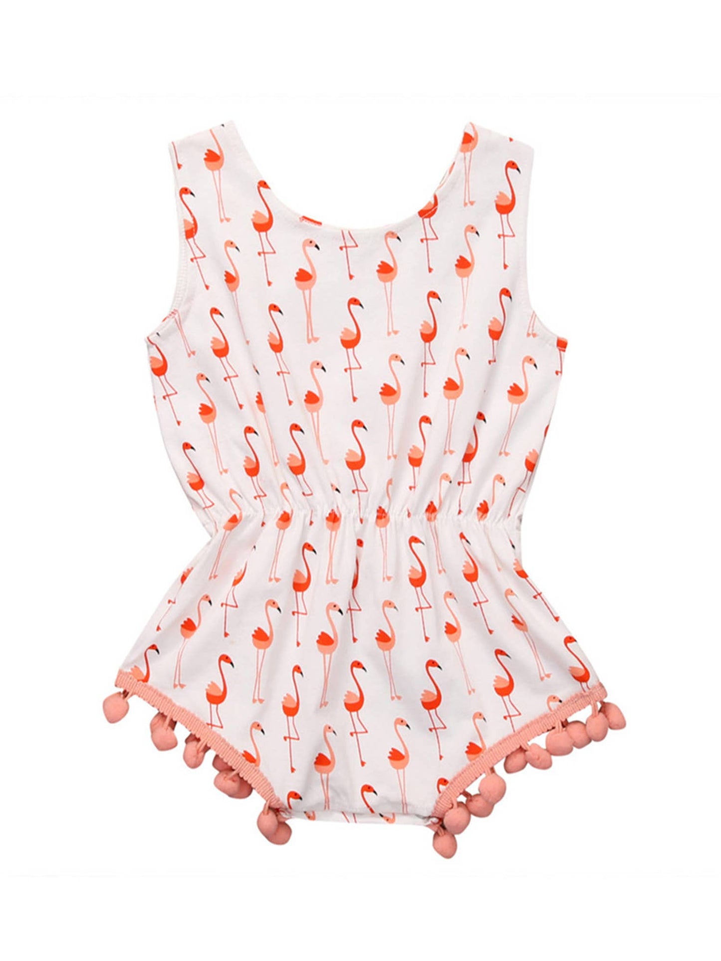 Orange Flamingo Print White Baby Romper