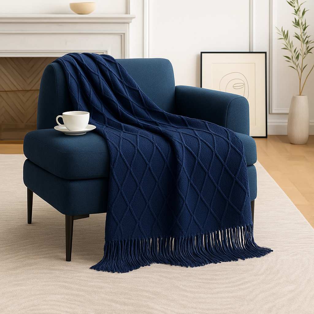 Navy Blue Rhombus Diamond Throw Blanket - 50"x60"