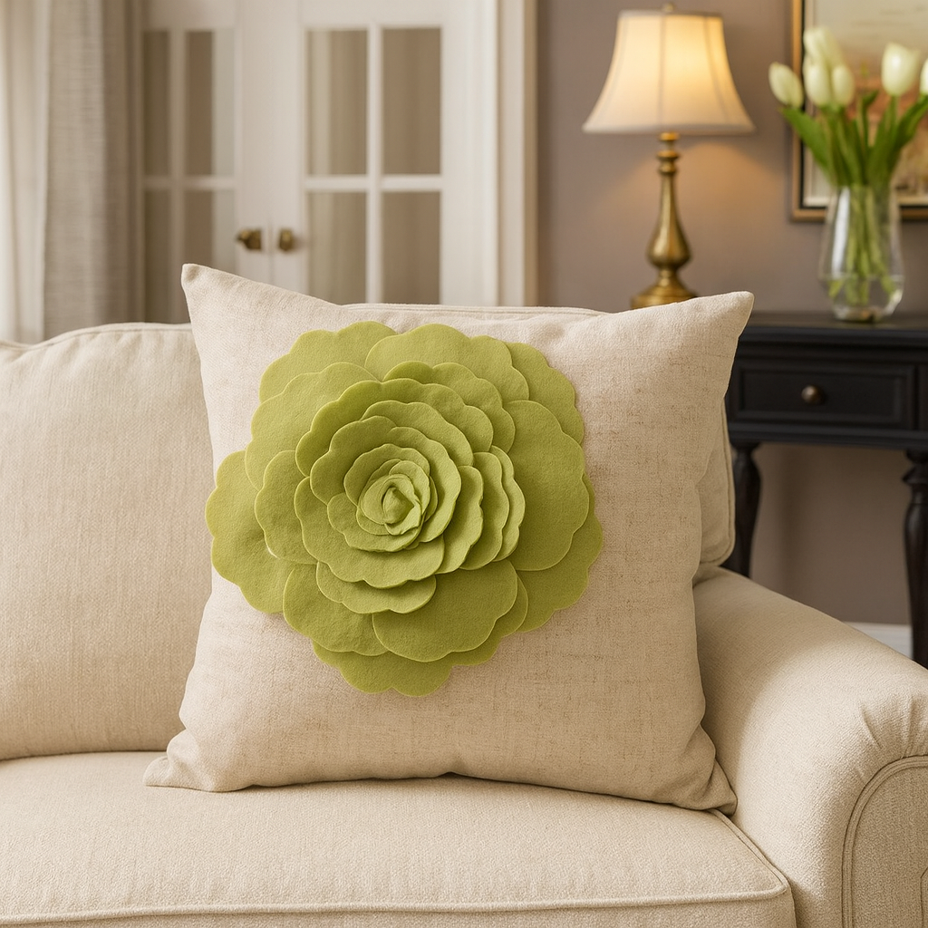 2097 - 3D Lime Rose Linen Blend Natural18" Filled Throw Pillow