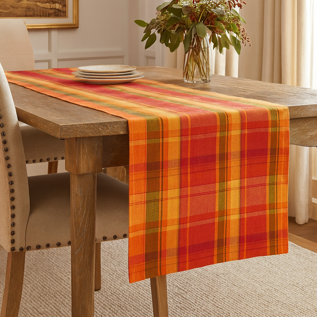 520 - Harvest Plaid Cotton Terracotta Table Runners