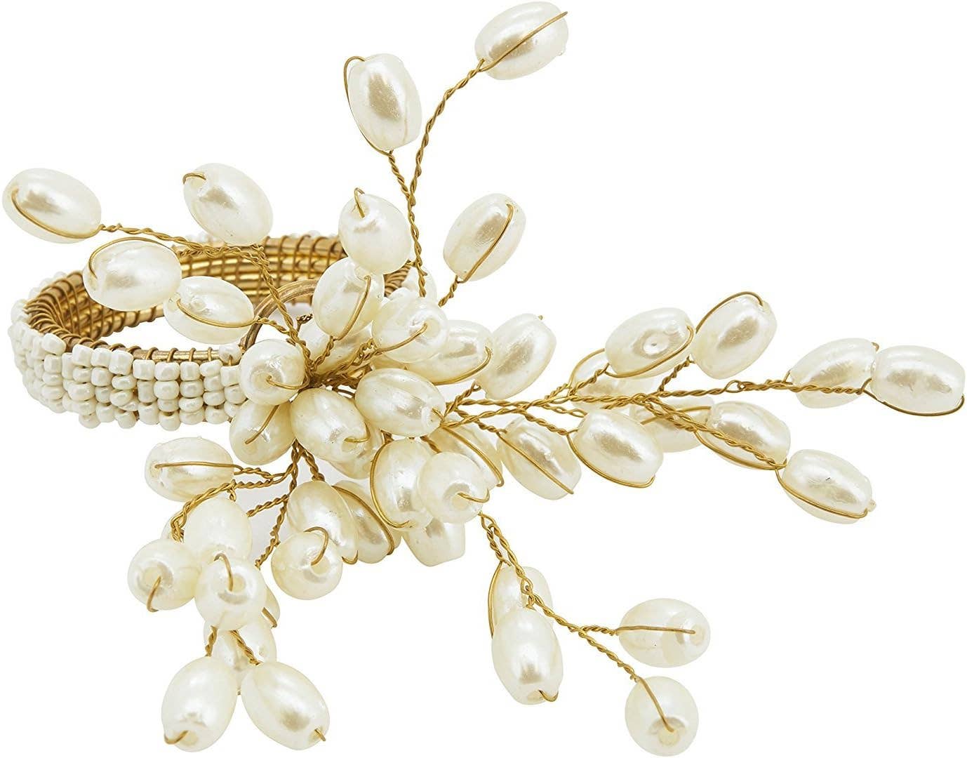 Hand Beaded Ivory Pearl Flower Napkin Ring