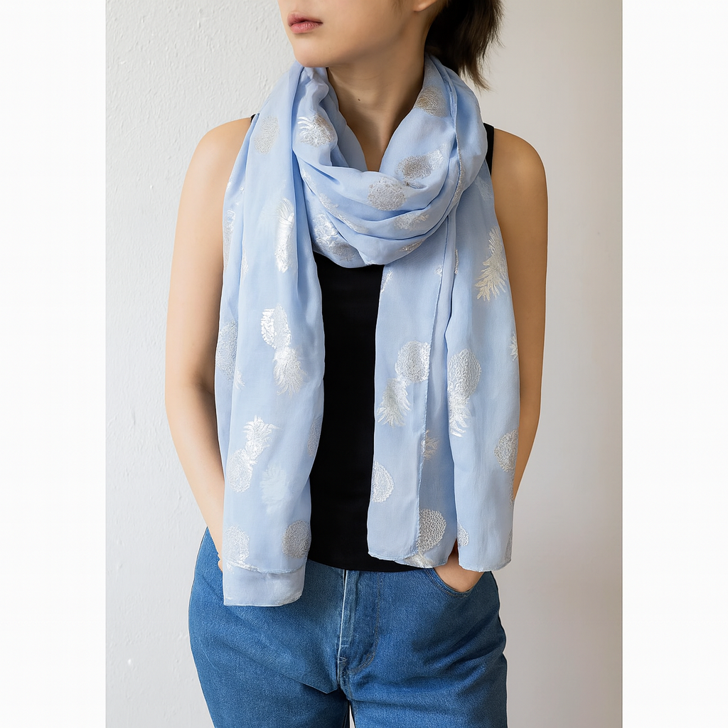 Light Blue Silver Pineapple Wrap Scarf