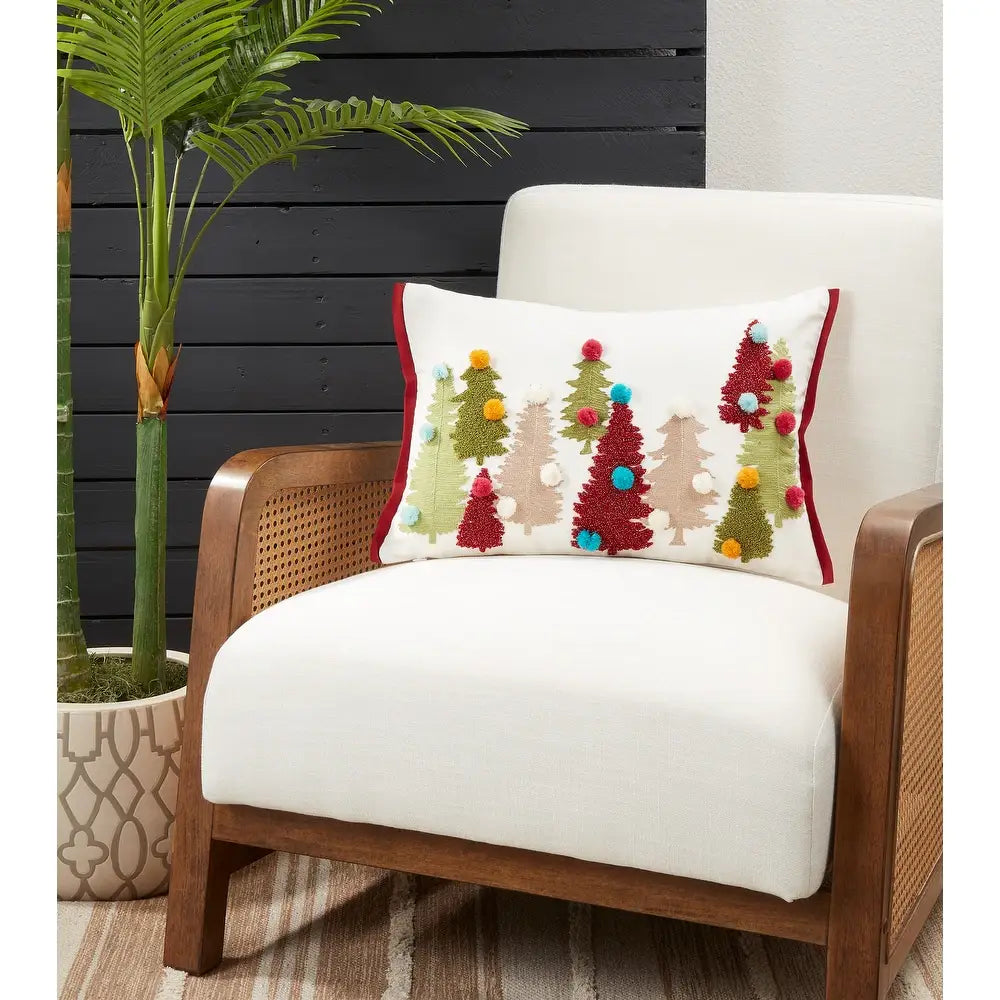 2203 - Pom Pom Christmas Trees 14"x20" Throw Pillow