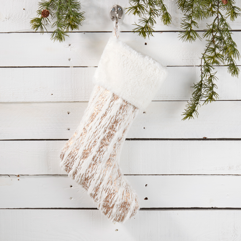2323 - Gold Foil Faux Fur Christmas Tree Stocking