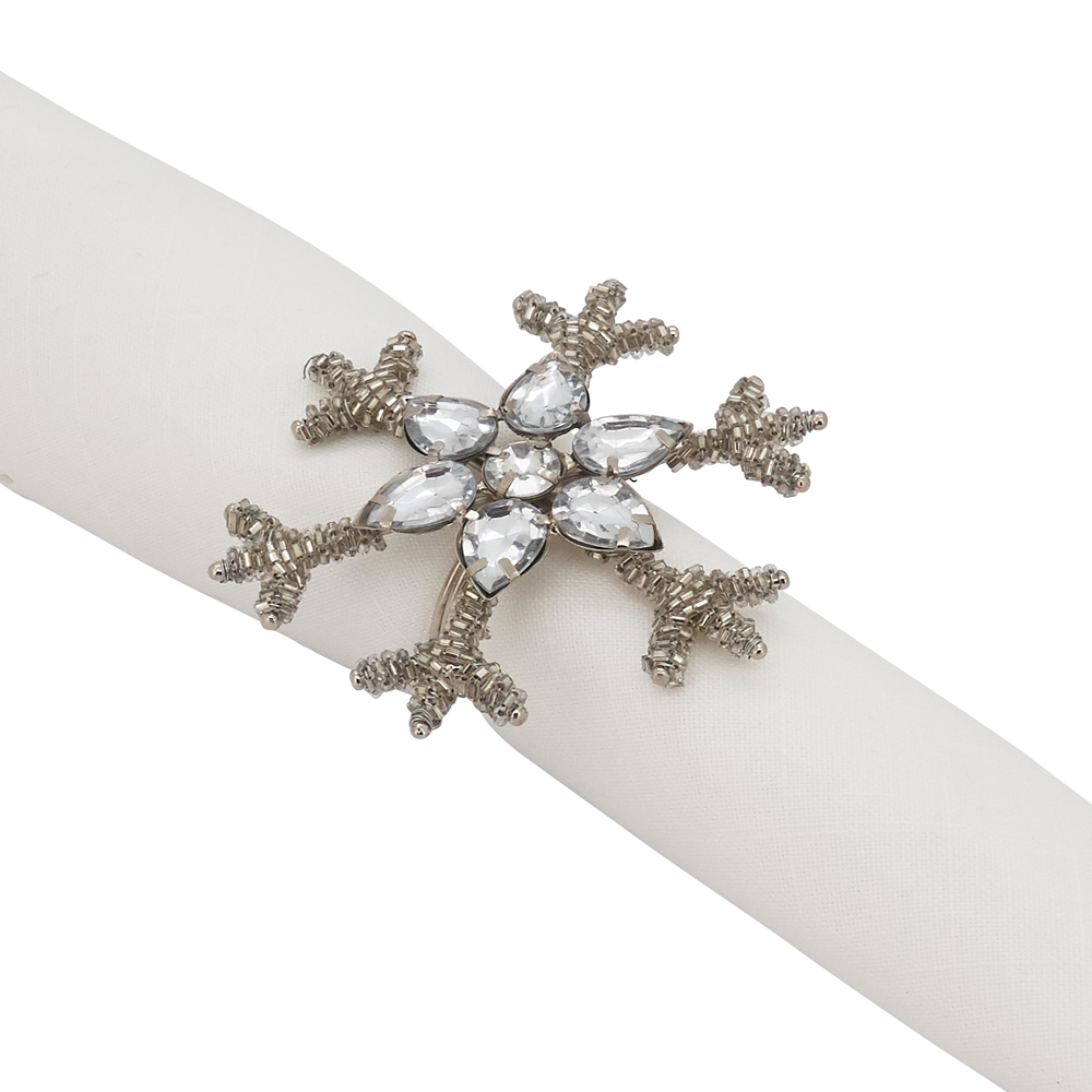 Silver Beaded Snowflake Napkin Ring