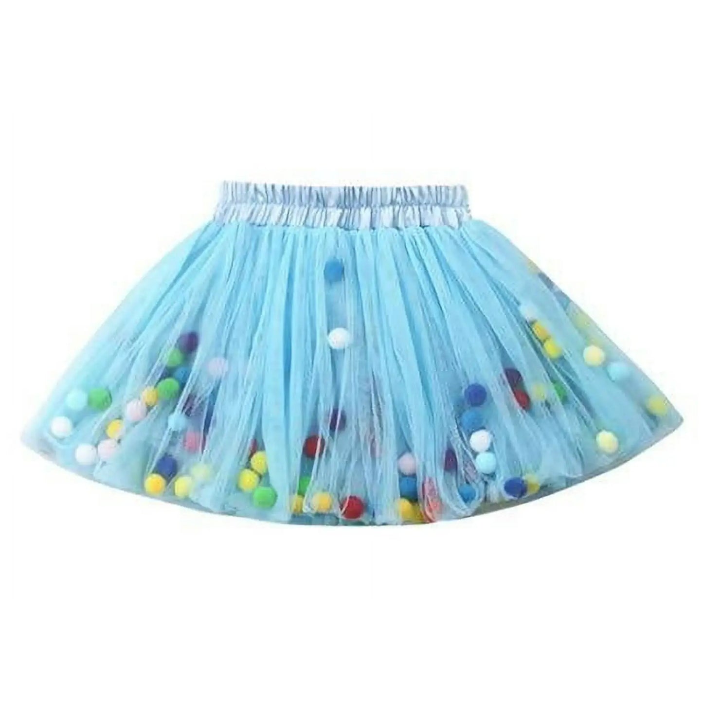 Blue Multicolor Pom Pom Layered Baby Tutu Skirt