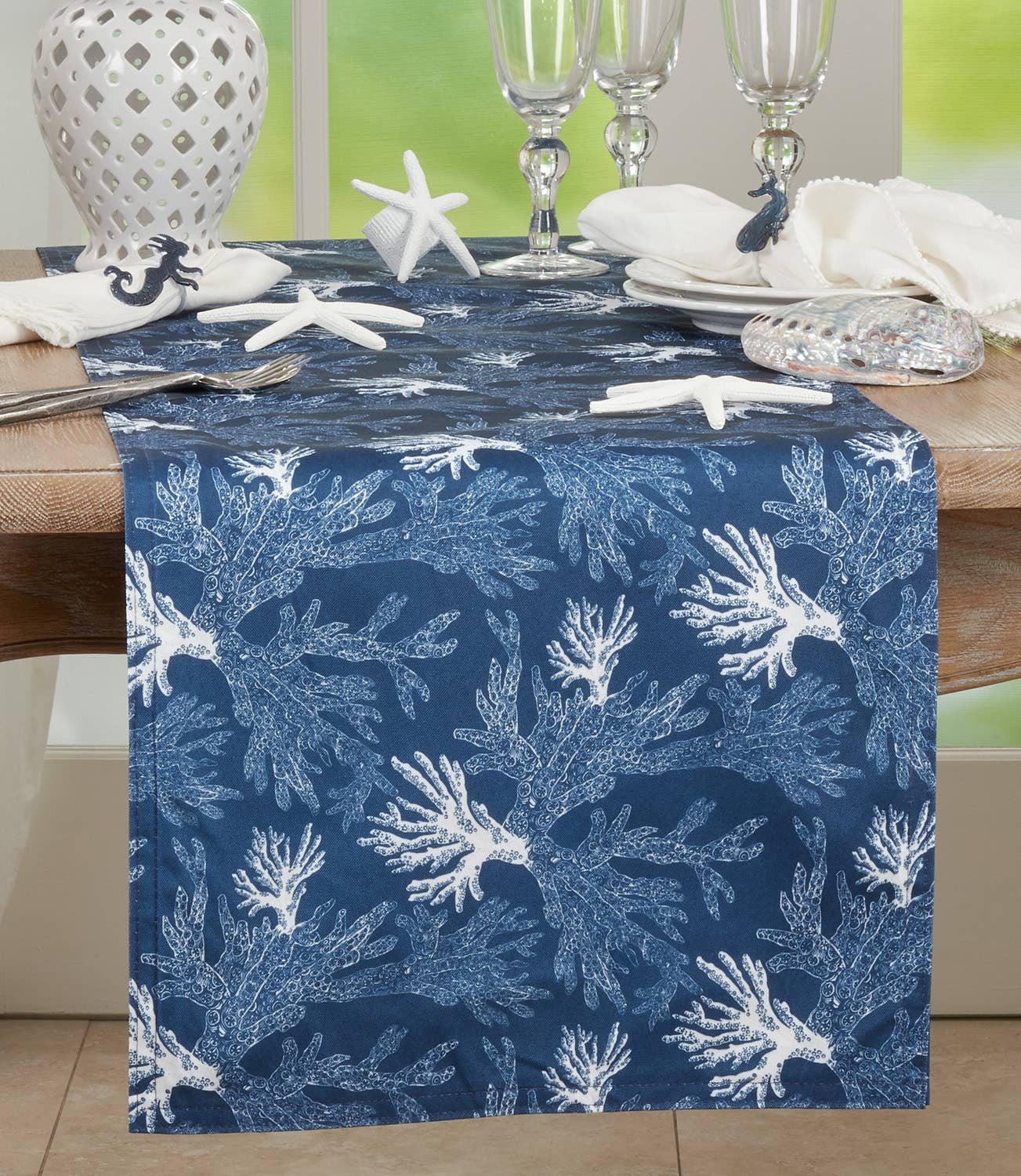 1204 - Navy Blue Sea Coral Table Runner
