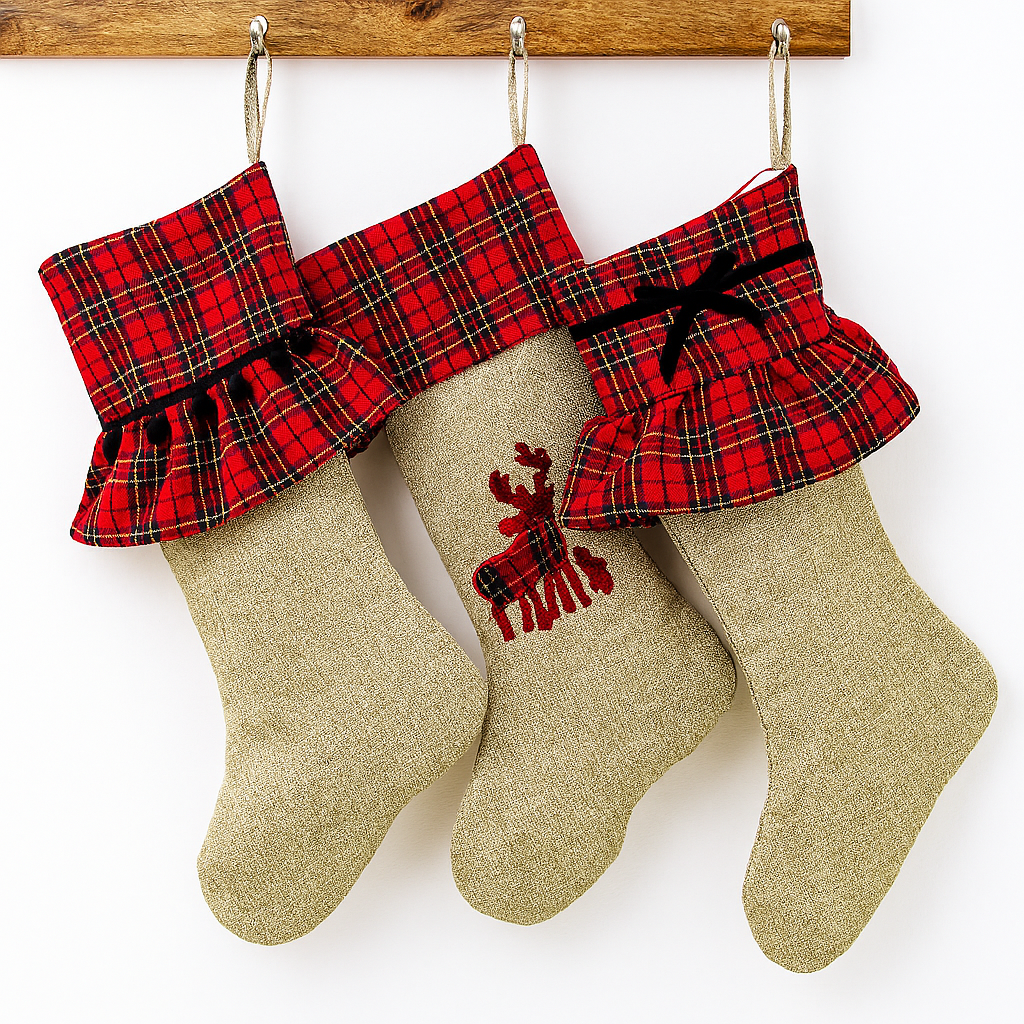 Tartan Plaid Ruffle Cuff Holiday Stocking