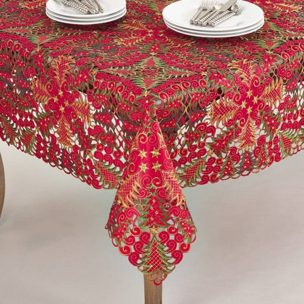Christmas Tree Cutwork Red Tablecloth
