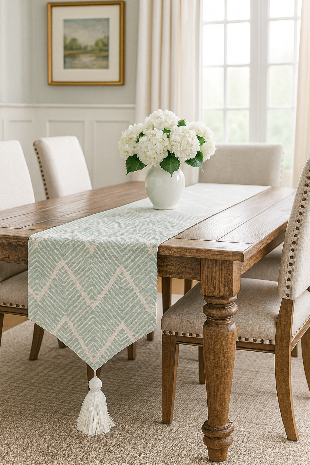 Light Green Chevron Cotton Blend 14"x71" Table Runner