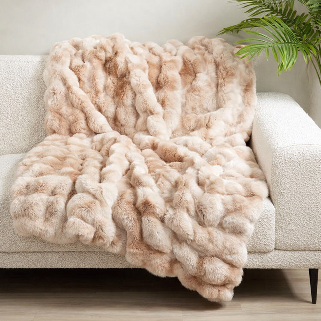 Natural Bubble Faux Fur 50"x60" Throw Blanket