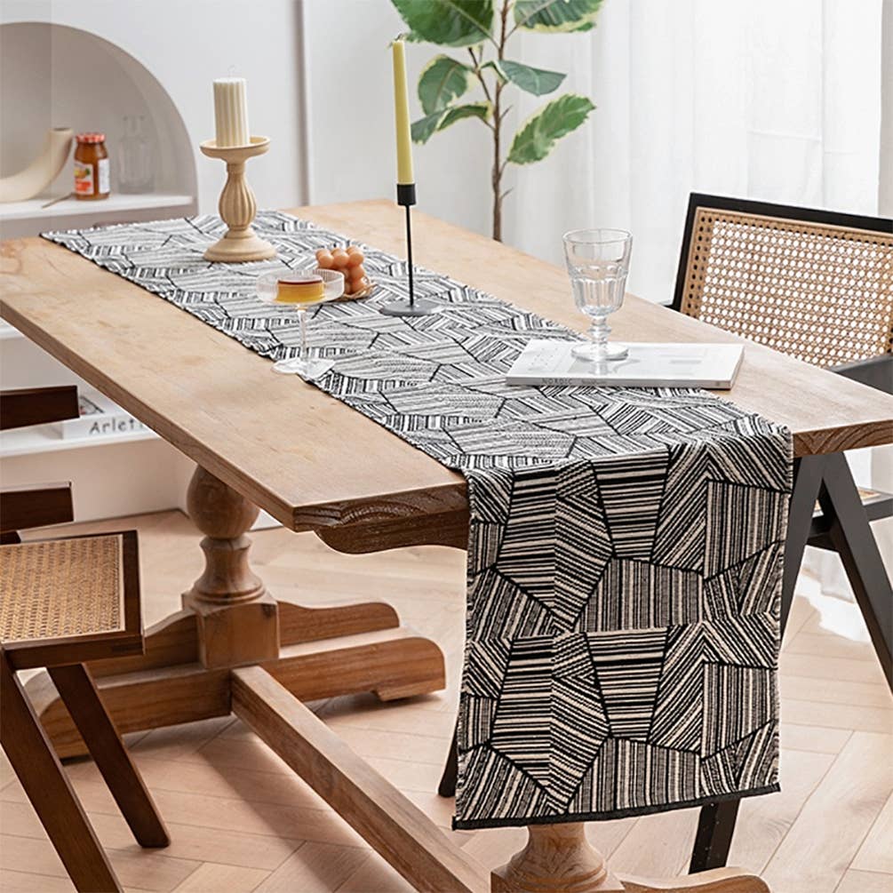 Black Geometric Woven Stripe Table Runner (Copy)
