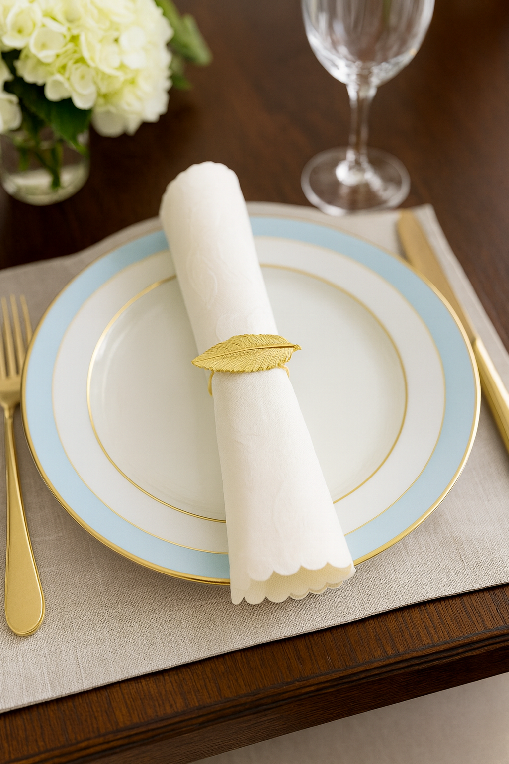 Gold Feather Metal Napkin Ring
