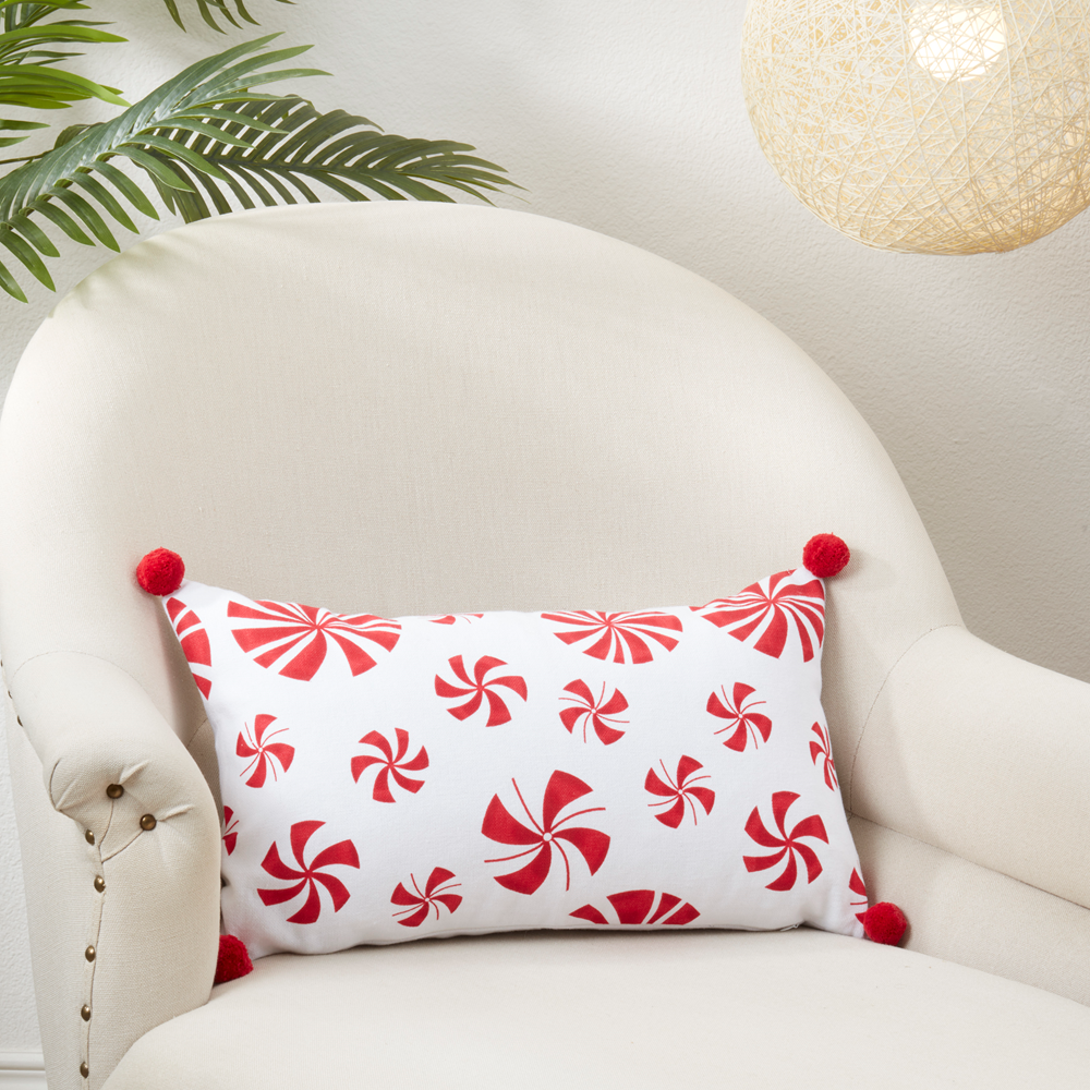 6153 - White Red Peppermints Candy 12"x20" Throw Pillow