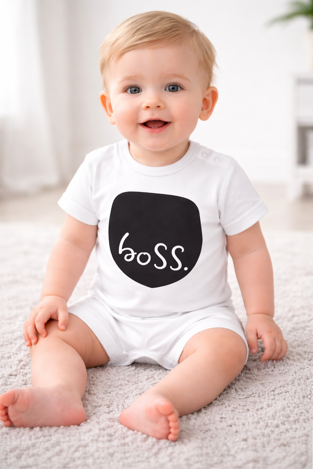 White and Black "boss." Cotton Baby Romper